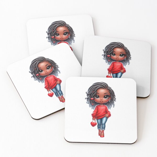 Item preview, Valentine’s Day Cute Chibi Black Girl, Valentines Day Afro Girl, Valentines Day Cute Doll, Vday Black Girl, Valentine’s Day Design, Afro American, Cute Afro Girl, Red Outfit Design. designed and sold by gabrielakrall.