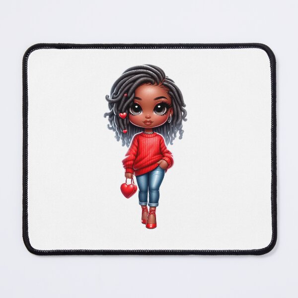Item preview, Valentine’s Day Cute Chibi Black Girl, Valentines Day Afro Girl, Valentines Day Cute Doll, Vday Black Girl, Valentine’s Day Design, Afro American, Cute Afro Girl, Red Outfit Design. designed and sold by gabrielakrall.