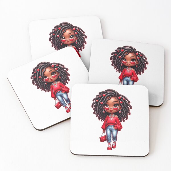 Item preview, Valentine’s Day Cute Chibi Black Girl, Valentines Day Afro Girl, Valentines Day Cute Doll, Vday Black Girl, Valentine’s Day Design, Afro American, Cute Afro Girl, Red Outfit Design. designed and sold by gabrielakrall.