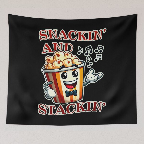 Item preview, Snackin’ And Stackin’ A Cheerful Popcorn Bucket With Music Notes On Black designed and sold by SplashTastic.