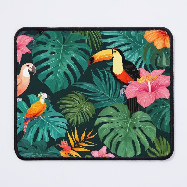 Item preview, Tropical Paradise Jungle Pattern, Exotic Birds and Vibrant Rainforest, Jungle Bliss with Toucans and Parrots  designed and sold by Kintsugi99.
