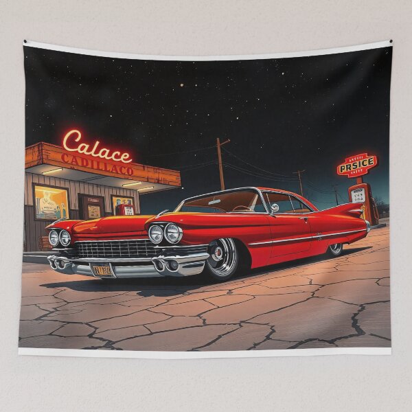 Item preview, Modern Comic Art, Vintage Car, Cadillac Deville, Gas Station designed and sold by Salimgor Hangaround Music.