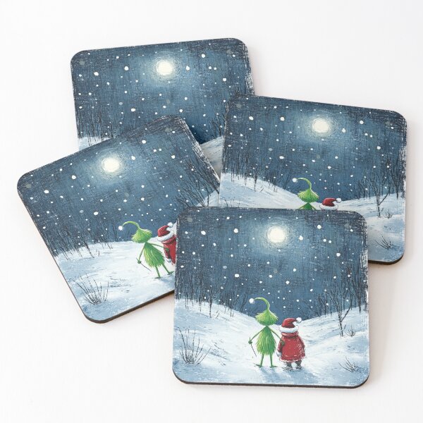 Item preview, Grinch and Santa Winter Stroll - Whimsical Holiday Art designed and sold by Lamarcy.