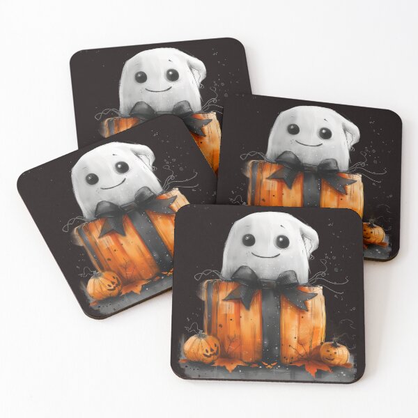 Item preview, Cute Little Ghost With Gift and Pumpkins designed and sold by EmiBarDesign.