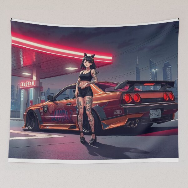 Item preview, Anime/Manga Art, Nissan Skyline, Gas Station, Woman designed and sold by Salimgor Hangaround Music.