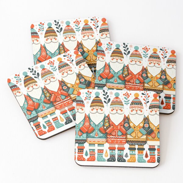 Item preview, Scandinavian Folk Art Festive Santa Claus in a row pattern by heidiannemorris designed and sold by FOLK ART FUSION by heidiannemorris.