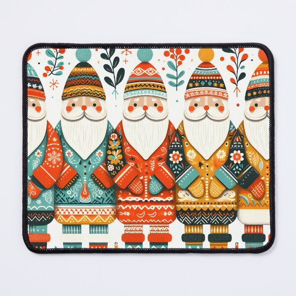 Item preview, Scandinavian Folk Art Festive Santa Claus in a row pattern by heidiannemorris designed and sold by FOLK ART FUSION.
