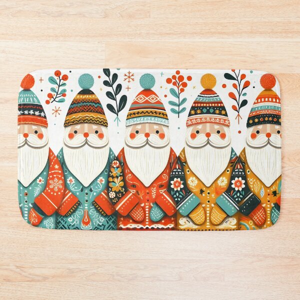 Item preview, Scandinavian Folk Art Festive Santa Claus in a row pattern by heidiannemorris designed and sold by FOLK ART FUSION by heidiannemorris.