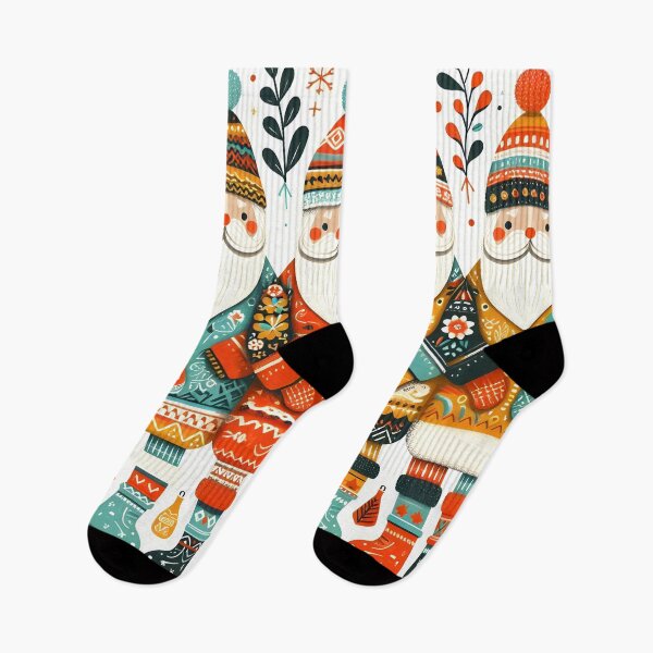 Item preview, Scandinavian Folk Art Festive Santa Claus in a row pattern by heidiannemorris designed and sold by FOLK ART FUSION by heidiannemorris.