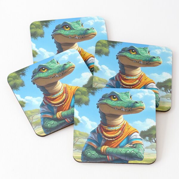 Item preview, Anthropomorphic crocodile in vibrant traditional attire. designed and sold by Artessie.