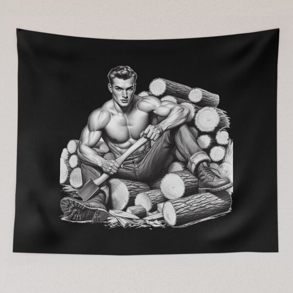 Item preview, 1940's Gay Lumberjack Heavenly Hunk LGBTQ Gay Pride Graphic Design designed and sold by ItsAKinkThing.
