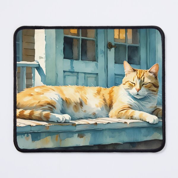 Item preview, Cat Sleeping on the Porch Watercolor designed and sold by peakfreak.