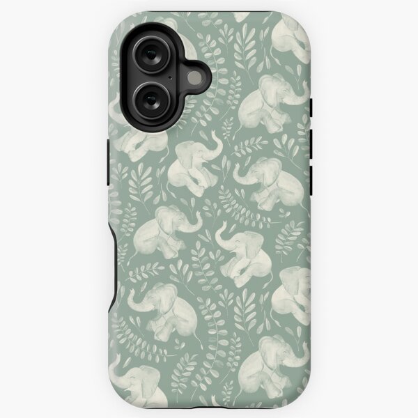 Item preview, Laughing Baby Elephants in Monochrome Sage Green and Cream designed and sold by micklyn.