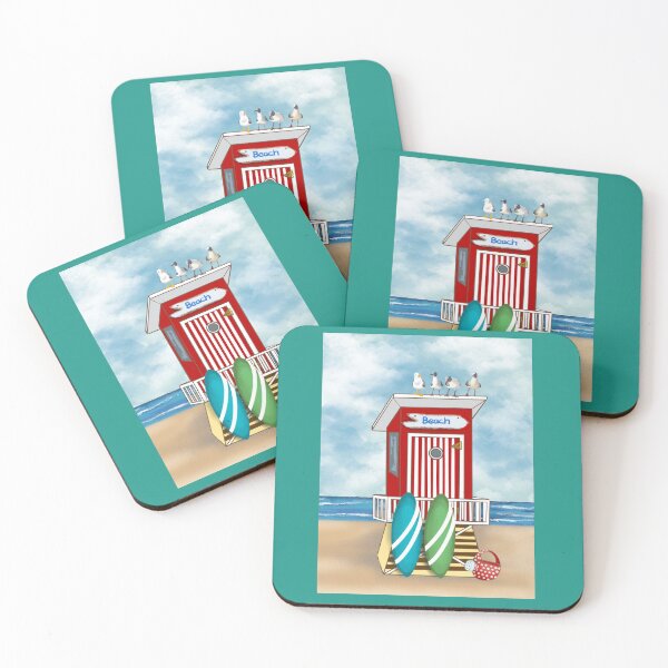 Item preview, Red beach hut with surf boards and seagulls. designed and sold by A Sweet  Fragrance Art.