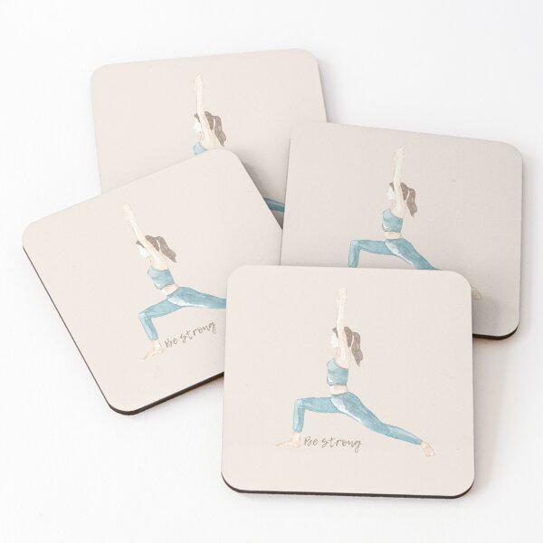 Item preview, yoga pose, warrior I, be strong, affirmation, watercolor designed and sold by VictoriaBonn.