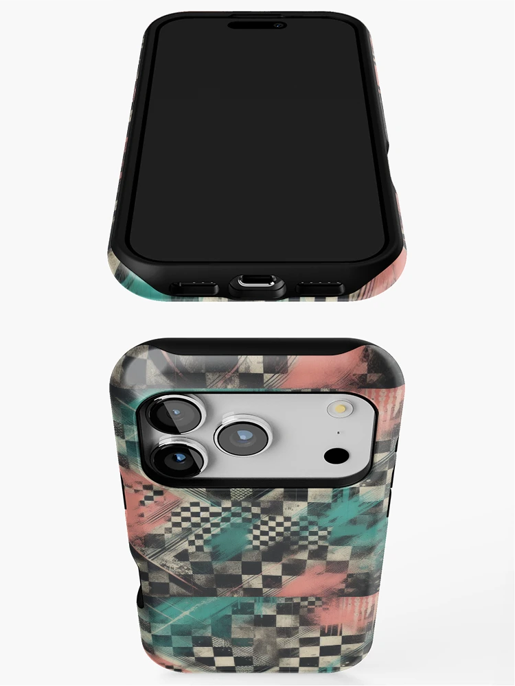 Thumbnail 3 of 4, iPhone Case, Vibrant Checkered Pattern designed and sold by RuggedSchemes.