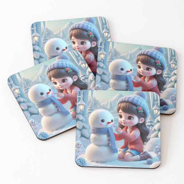 Item preview, "Cute Winter Scene with Adorable Girl and Snowman" designed and sold by choder61.