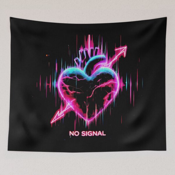 Item preview, No Signal Neon Heart Pierced By Arrow With Colorful Signal Disturbance And Black Background designed and sold by SplashTastic.