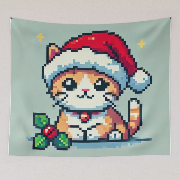 Artikelvorschau, Katze mit Weihnachtsmütze Pixelart entworfen und verkauft von TheMysticCats.