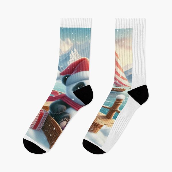 Item preview, "Adorable Winter Wonderland Panda with Christmas Gifts and Sailboat" designed and sold by choder61.
