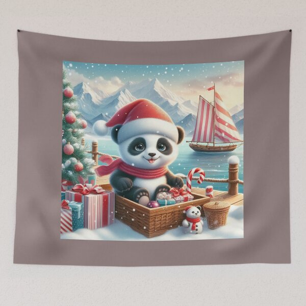 Item preview, "Adorable Winter Wonderland Panda with Christmas Gifts and Sailboat" designed and sold by choder61.
