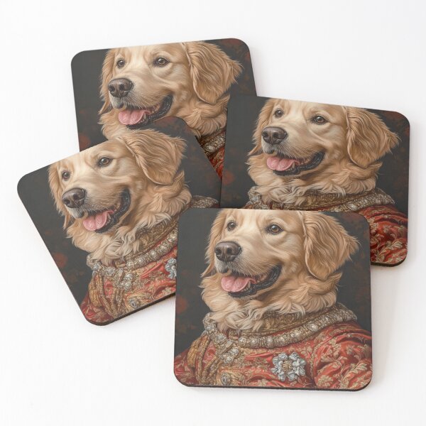 Item preview, Humorous portrait of a golden retriever dressed in ornate royal clothing, featuring intricate details and a dignified, playful expression.	 designed and sold by ImagineCorner.