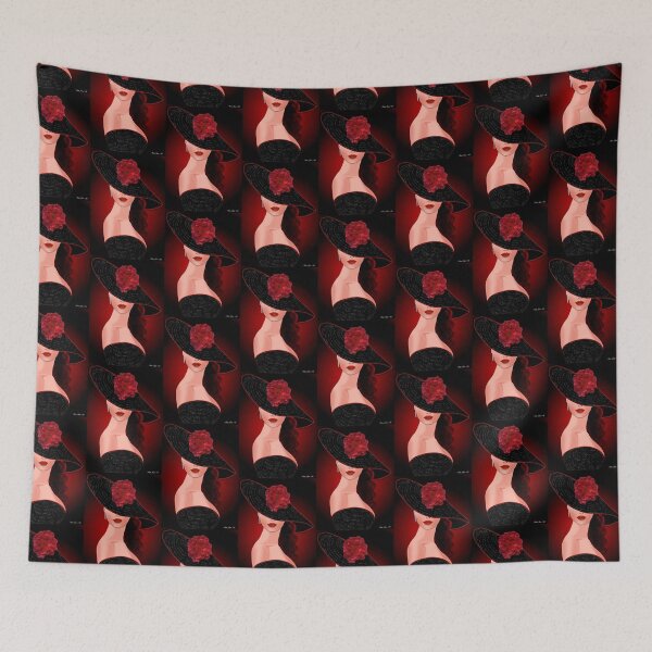 Item preview, Chic lady in black hat with flower illustarion designed and sold by Sonia Jones Art.