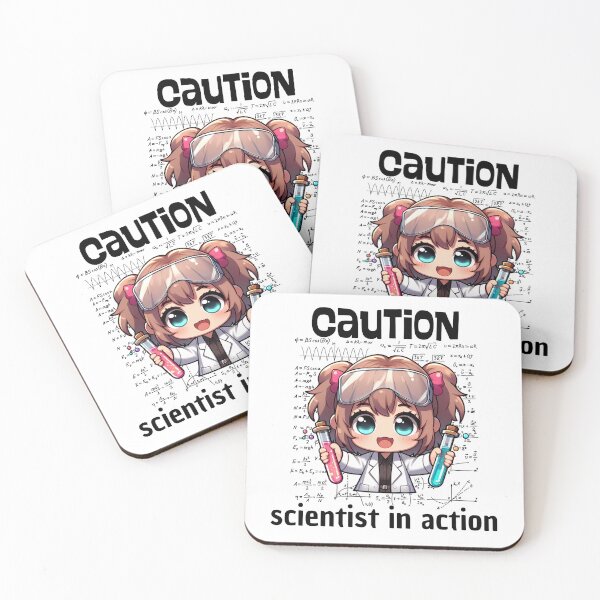 Item preview, caution scientist in action, chibi character with test tubes  designed and sold by LWOI.