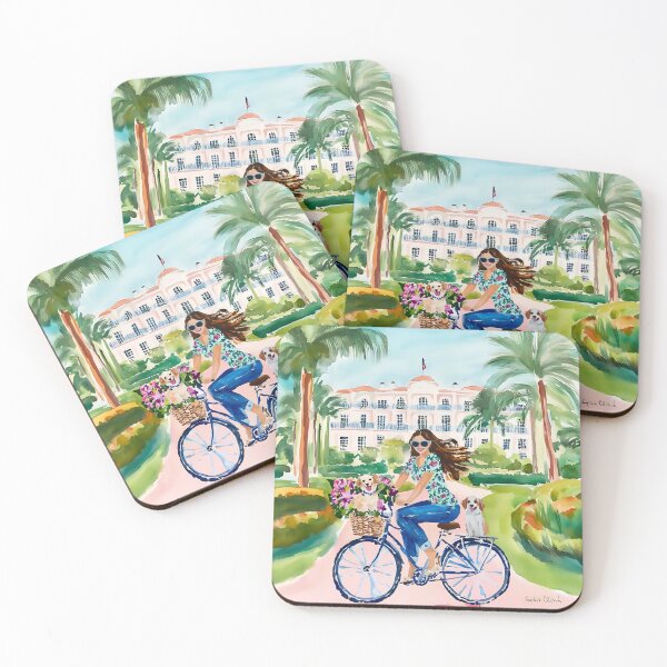 Item preview, Palm Beach Ride, woman with dogs on a bicycle designed and sold by SophieClimaArt.