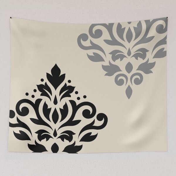 Item preview, Scroll Damask Art I Black Grey Cream designed and sold by NataliePaskell.