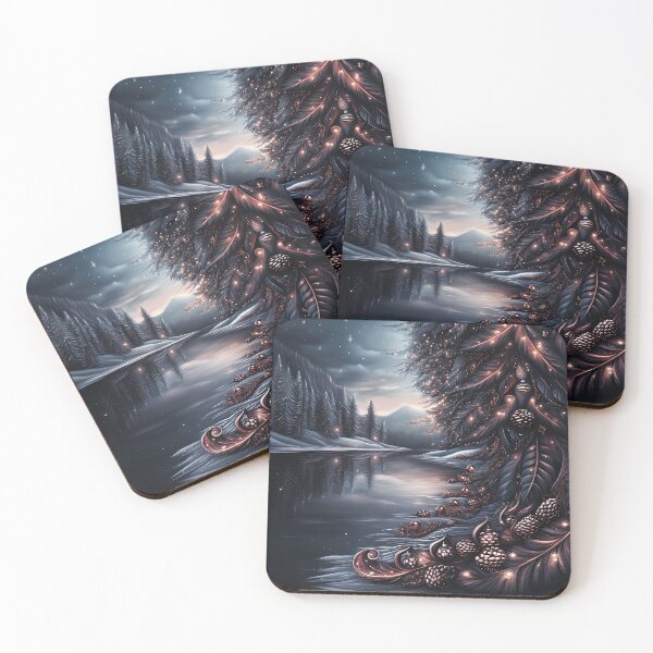 Item preview, Snowy mountains and river.mountain landscape.Winter night.Winter landscape. designed and sold by MagelliShop.