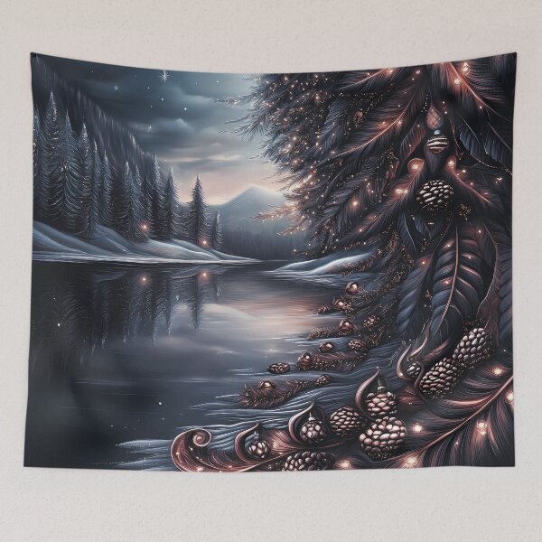 Item preview, Snowy mountains and river.mountain landscape.Winter night.Winter landscape. designed and sold by MagelliShop.