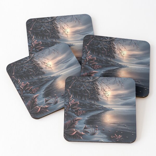 Item preview, Snowy mountains and river.mountain landscape.Winter night.Winter landscape. designed and sold by MagelliShop.