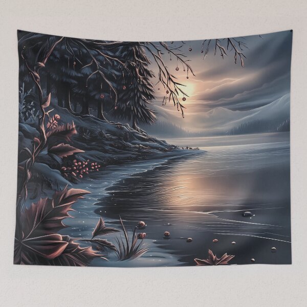 Item preview, Snowy mountains and river.mountain landscape.Winter night.Winter landscape. designed and sold by MagelliShop.