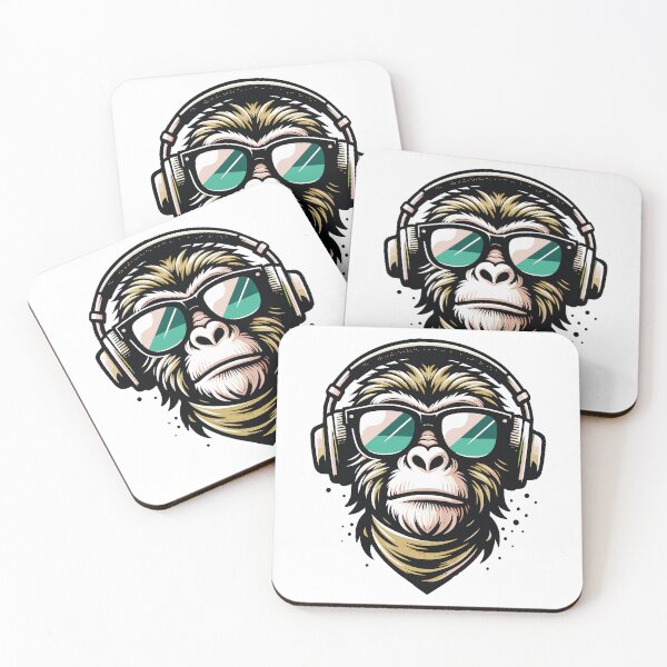Item preview, Cool Monkey with Headphones and Sunglasses Retro Art designed and sold by DrawHandArt.