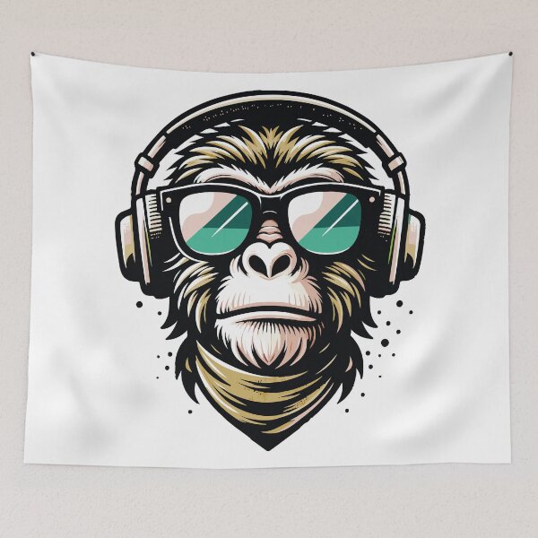 Item preview, Cool Monkey with Headphones and Sunglasses Retro Art designed and sold by DrawHandArt.