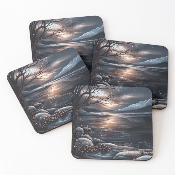 Item preview, Snowy mountains and river.mountain landscape.Winter night.Winter landscape. designed and sold by MagelliShop.