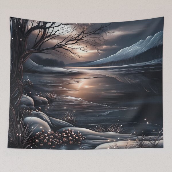 Item preview, Snowy mountains and river.mountain landscape.Winter night.Winter landscape. designed and sold by MagelliShop.