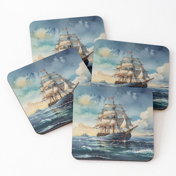 Item preview, Ship in Blue Ocean designed and sold by Enchanting Art Vista.