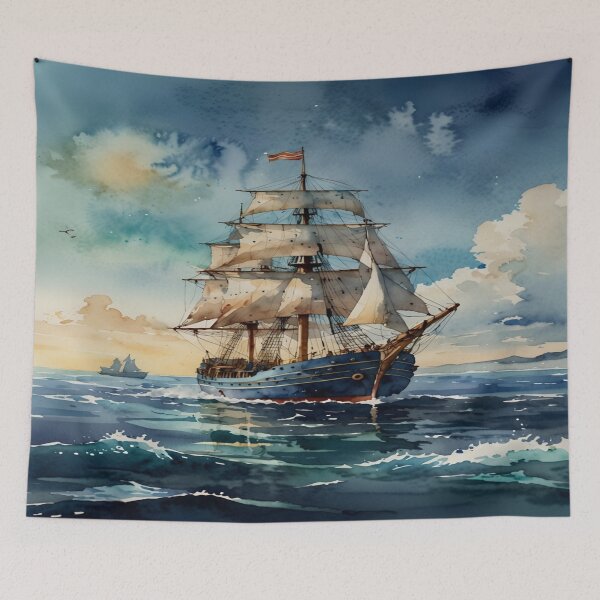 Item preview, Ship in Blue Ocean designed and sold by Enchanting Art Vista.