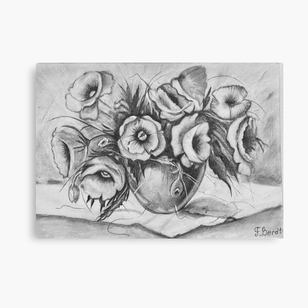 Elegant Black-and-White Flower Bouquet Drawing - Artistic Floral Art Canvas Print