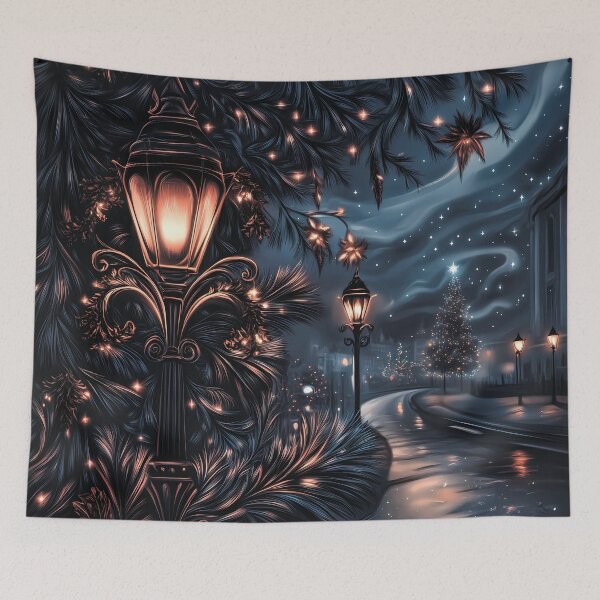 Item preview, Winter night in the city.City lit with lanterns.Winter night.Winter landscape. designed and sold by MagelliShop.