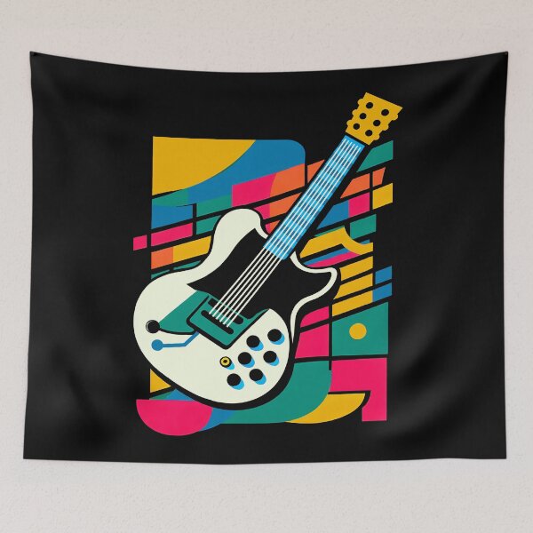 Item preview, Colorful Retro Electric Guitar neo pop Art Design designed and sold by DrawHandArt.