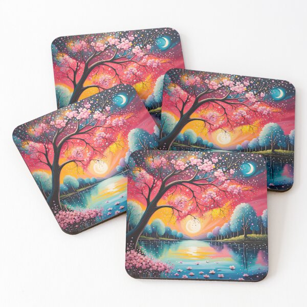 Item preview, Pink Blue Blossom Landscape in Pointilsm by shs_kenya  designed and sold by Shs-Kenya.