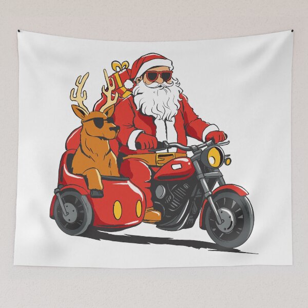 Item preview, Santa Claus on Motorcycle with Reindeer Sidecar - Funny Holiday Christmas Design for Bikers and Festive Humor Lovers designed and sold by DrawHandArt.