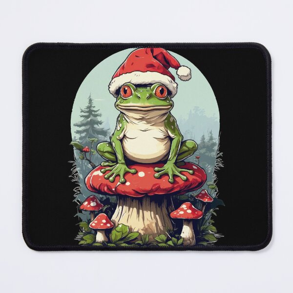 Item preview, funny Frog on Toadstool with Santa Hat - Funny Christmas Design designed and sold by DrawHandArt.