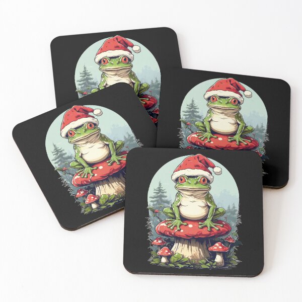 Item preview, funny Frog on Toadstool with Santa Hat - Funny Christmas Design designed and sold by DrawHandArt.