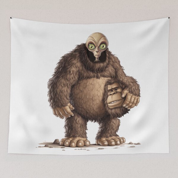 Item preview, Funny Bigfoot and Alien Design | Retro Sasquatch UFO Abduction Art for Sci-Fi Lovers designed and sold by DrawHandArt.