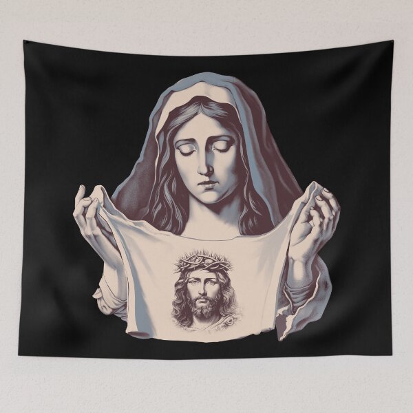 Item preview, Religious Icon Art - Virgin Mary Holding Christ Image - Vintage Christian Print designed and sold by DrawHandArt.