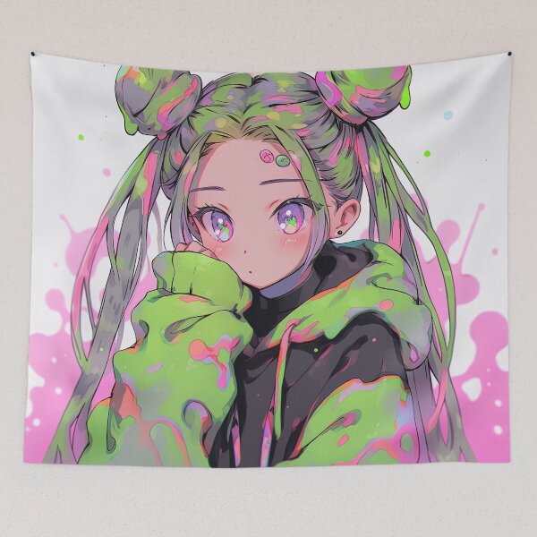 Item preview, Messy Pink and Green Anime Girl designed and sold by bubblegoth.